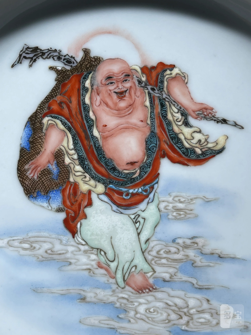 民国 粉彩布袋和尚纹盘 - 图3